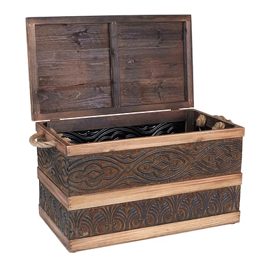 Household Essentials Small Metal Banded Wooden Storage Trunk