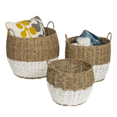 Honey Can Do Set of 3 Round Nesting Seagrass Baskets with Handles