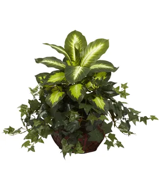 Nearly Natural Dieffenbachia and Ivy w/ Decorative Planter