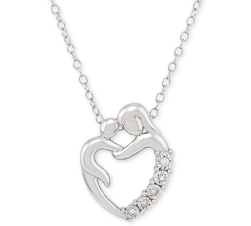 Diamond Accent Mother & Child 18" Pendant Necklace in Sterling Silver