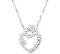 Diamond Accent Mother & Child 18" Pendant Necklace in Sterling Silver