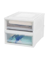 Iris Usa 4Pack 22qt Plastic Clear Stackable Modular Shallow Storage Drawers Chest Box