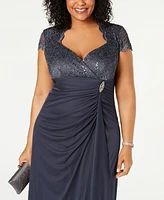 B&A by Betsy & Adam Plus Sequined-Lace Ruched Gown