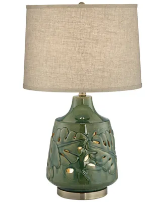 Pacific Coast Green Glaze Ceramic Table Lamp w/ Nightlight