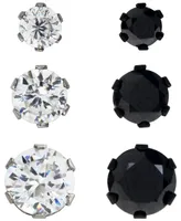 Sutton Stainless Steel Two-Tone Cubic Zirconia Stud Earrings Set Of 3 Pairs