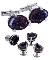 Sutton Sterling Silver Geode Cufflink And Tuxedo Button Set