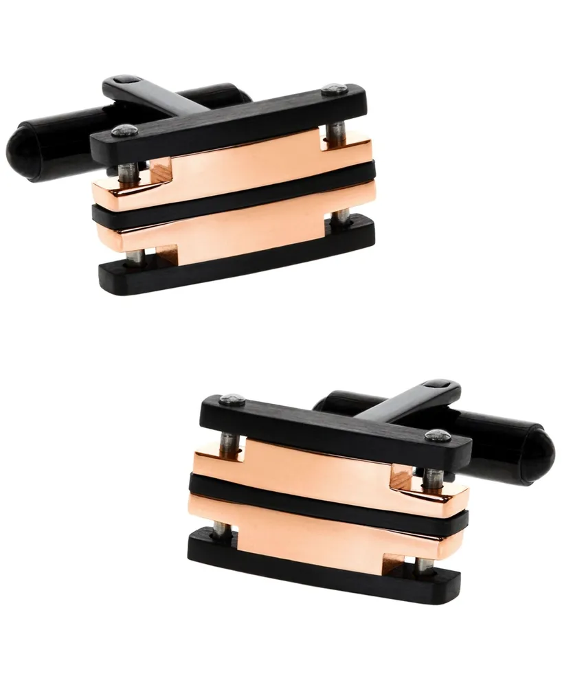 Sutton Stainless Steel Black And Rose Gold Cufflinks