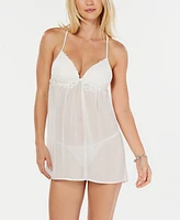 Linea Donatella Juliet Lace-Trim Chiffon Babydoll Chemise Nightgown Lingerie