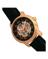 Reign Kahn Automatic Skeleton Rose Gold Case, Genuine Black Leather Watch 45mm