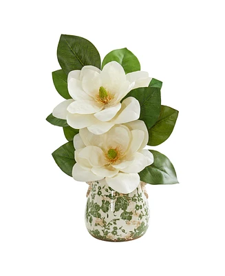 Nearly Natural Magnolia Artificial Arrangement in Floral Design Vase