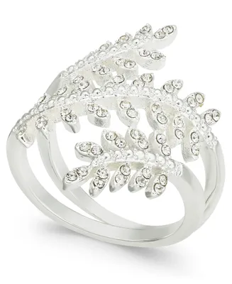 Charter Club Fine Silver Plate Crystal Leaf Wrap Ring, Created for Macy's