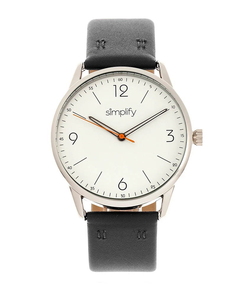 Simplify Quartz The 6300 White Dial, Genuine Black Leather Watch 41mm