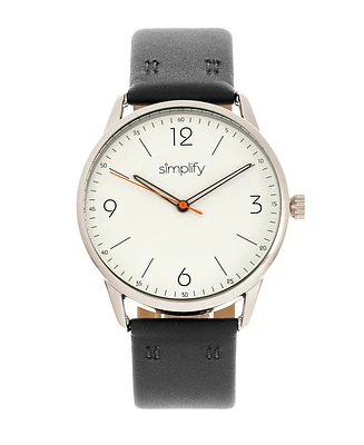 Simplify Quartz The 6300 White Dial, Genuine Black Leather Watch 41mm