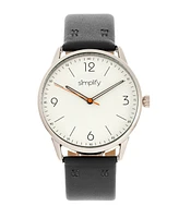 Simplify Quartz The 6300 White Dial, Genuine Black Leather Watch 41mm