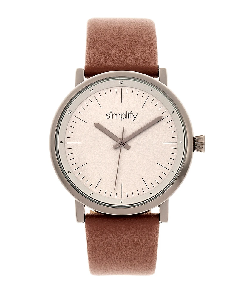 Simplify Quartz The 6200 Grey Case, Genuine Brown Leather Watch 39mm