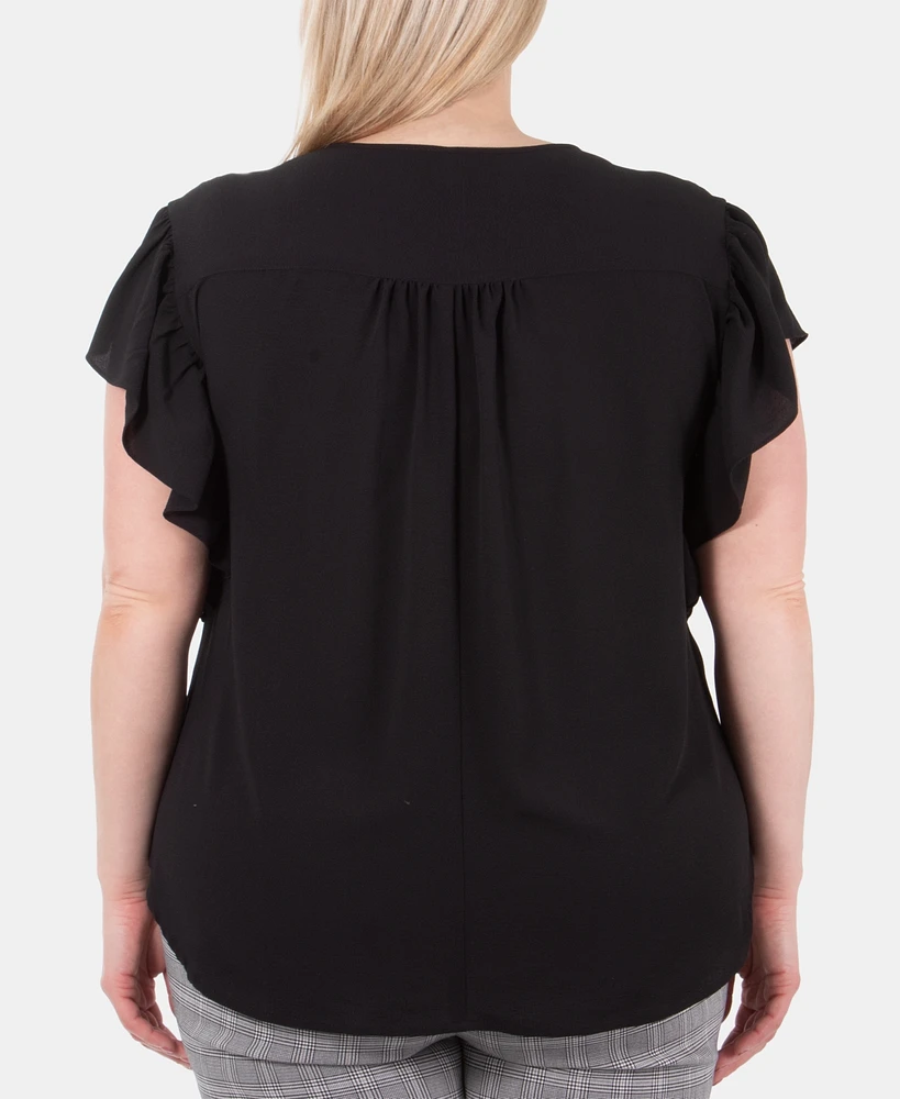 Ny Collection Plus Lace-Up Flutter-Sleeve Top
