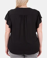 Ny Collection Plus Size Lace-Up Flutter-Sleeve Top