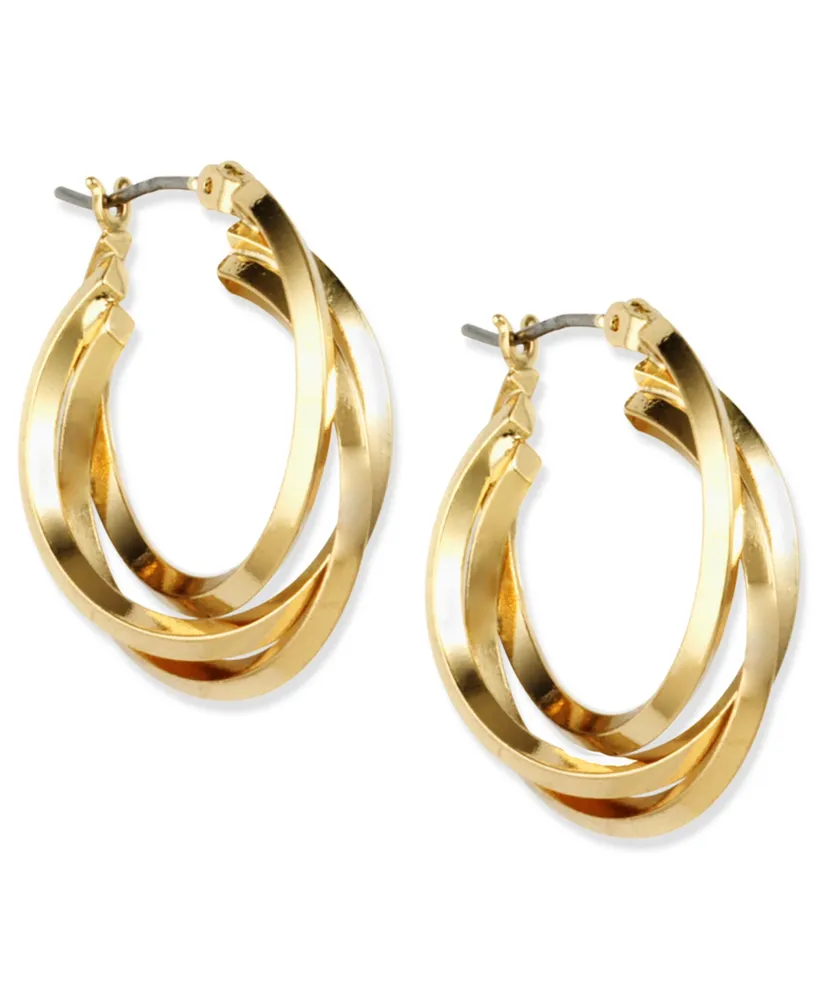 Anne Klein Metal 3 Ring Hoop Earrings, .9"