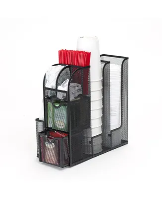 Mind Reader Coffee Condiment and Accessories Caddy Organizer, for Coffee Cups, Stirrers, Snacks, Sugars, etc. Mesh
