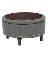 Augusta Round Storage Ottoman with Antique Bronze Nailheads