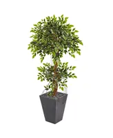 Nearly Natural 5' Variegated Ficus Artificial Tree in Slate Planter