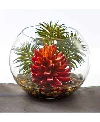 Nearly Natural Succulent Artificial Plant in Round Vase
