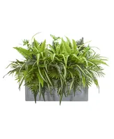 Nearly Natural Mixed Greens and Fern Artificial in Stone Planter