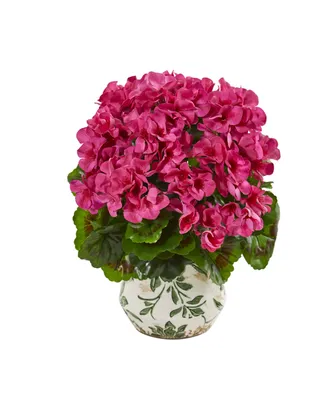 Nearly Natural 12" Geranium Artificial Plant in Vase Uv Resistant (Indoor/Outdoor)