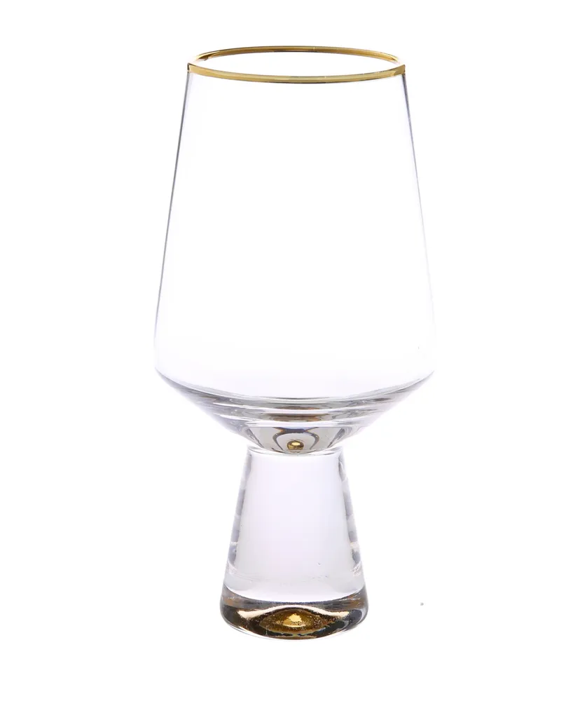 Classic Touch Set of 6 Pebbled Stemmed Water Glass with Gold Rim