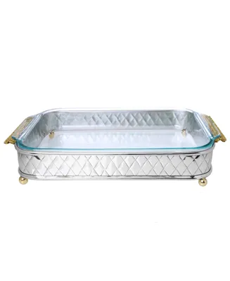 Classic Touch 15.5" Pyrex Holder with Mosaic Handles-Glass included