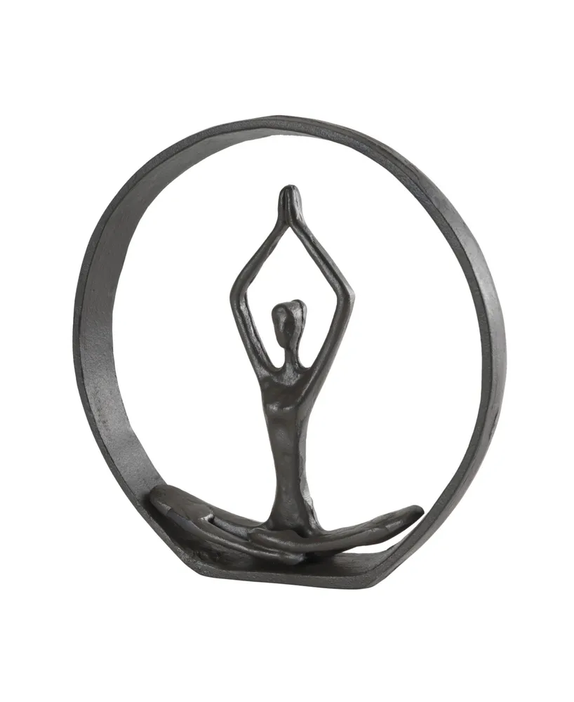 Danya B. Circle Iron Sculpture with Figurine in Yoga Pose