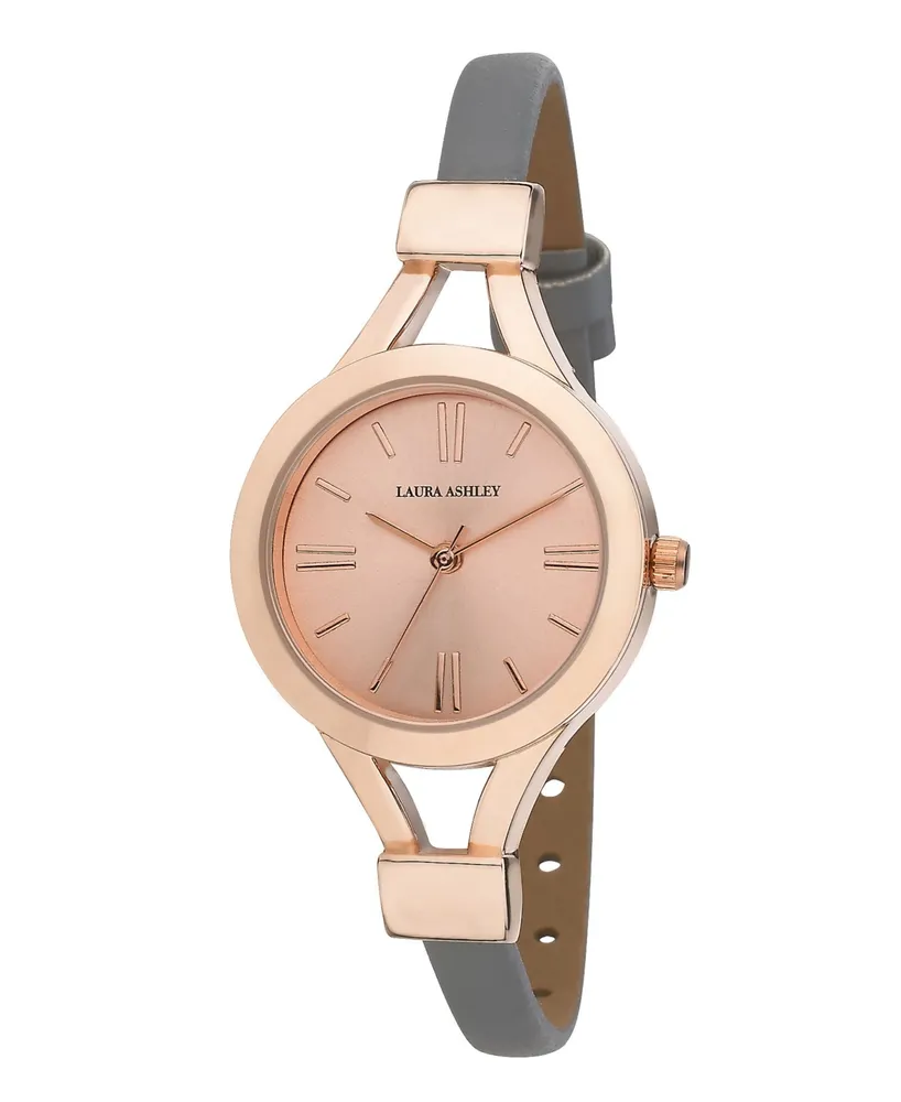 Laura Ashley Ladies' Grey Thin Strap Rose Gold Case Watch