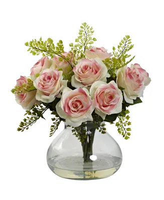 Nearly Natural Rose and Maiden Hair Floral Arrangement w/Vase