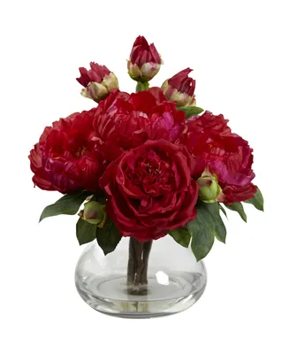 Nearly Natural Peony and Rose w/Vase
