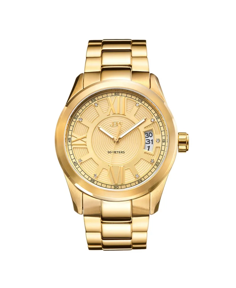 Jbw Men's Bond Diamond (1/10 ct.t.w.) 18k Gold Plated Stainless Steel Watch