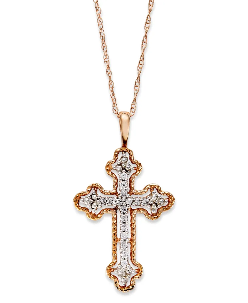 10K Rose Gold 1/10 Carat TW Diamond Gift Cross Pendant