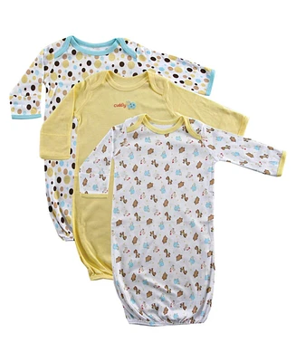 Luvable Friends Baby Boys Cotton Long-Sleeve Gowns 3pk, Blue, 0-6 Months