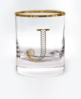 Qualia Glass Monogram Rim and Letter J Double Old Fashioned Glasses, Set Of 4