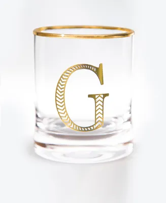 Qualia Glass Monogram Rim and Letter Double Old Fashioned Glasses