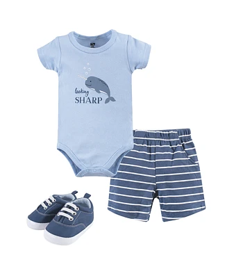 Hudson Baby Baby Boys Hudson Cotton Bodysuit, Shorts and Shoe 3pc Set