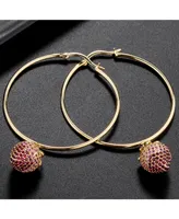 Noir Pink Cubic Zirconia Strawberry Stone Extra Large Hoop Earrings