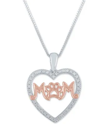Diamond Mom Paw-Print 18" Pendant Necklace (1/10 ct. t.w.) in Sterling Silver and 14k Rose Gold Over Sterling Silver