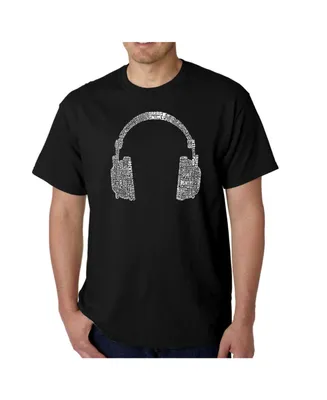 La Pop Art Mens Word T-Shirt - Headphones 63 Genres of Music
