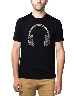 La Pop Art Mens Premium Blend Word T-Shirt - Headphones Music Different Languages