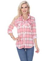 White Mark Women's Oakley Stretchy Plaid Top