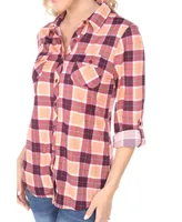 White Mark Women's Oakley Stretchy Plaid Top