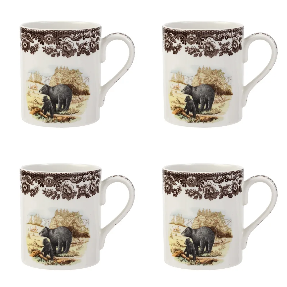 Spode Woodland Black Bear Mugs, Set of 4