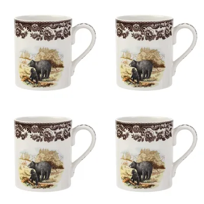 Spode Woodland Black Bear Mugs, Set of 4