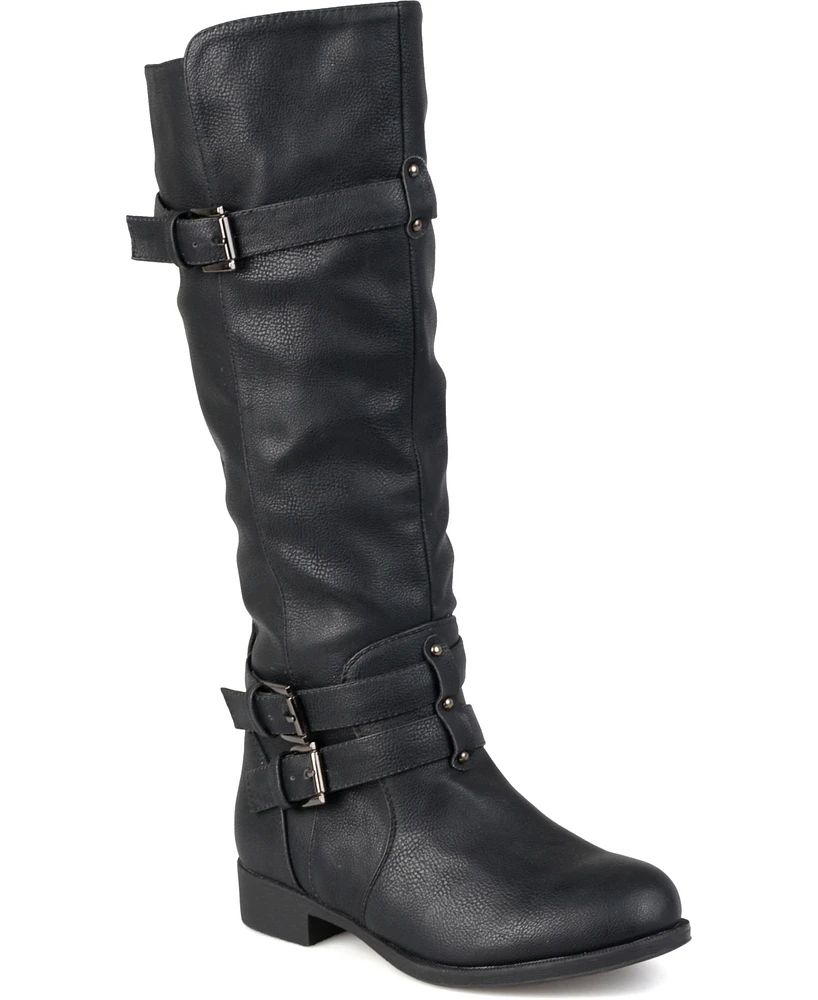 Journee Collection Women's Bite Wide Calf Knee High Buckle Boots