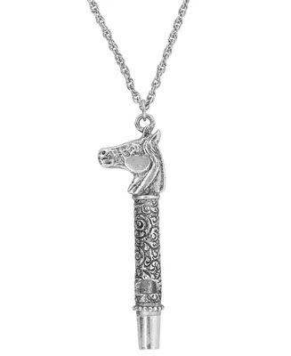 2028 Pewter Horse Head Whistle Necklace 30"